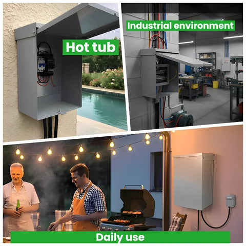 Heavy Duty 10x8x6 Inch Metal Outdoor Electrical Box IP66 Waterproof Lockable Enclosure Built With 1.5mm Cold Rolled Steel Plate Heavy Duty Construction Rust Resistant Weatherproof Junction Box With Locking Lid For Outdoor Electrical Installations installed outdoors