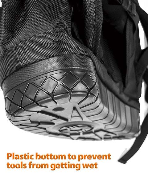 Close-up of the durable base on a Painter Backpack Heavy Duty Multi Function Tool Backpack For DIY Pros And Weekend Warriors