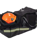 Beefy Firefighter Turnout Gear Duffel Bag For Fire, Fall Protection And Sport Equipment, Red Camo Large, open with helmet