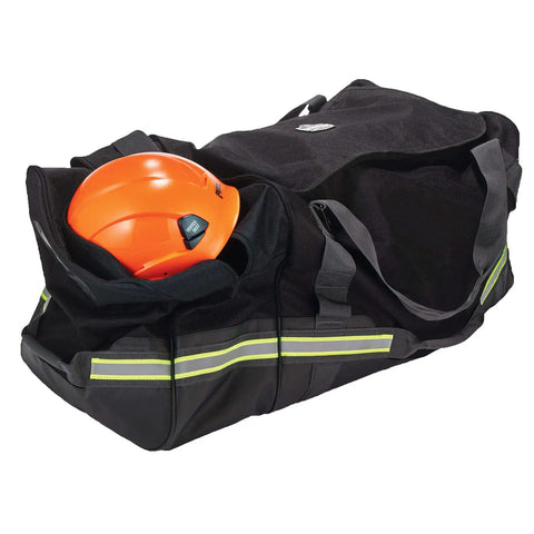 Beefy Firefighter Turnout Gear Duffel Bag For Fire, Fall Protection And Sport Equipment, Red Camo Large, open with helmet