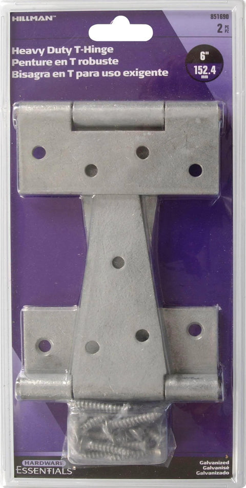 Heavy Duty T Hinges Galvanized 6 Inch 2 Pack for Doors and Gates with Wide Strap for Extra Support Rust Resistant Steel