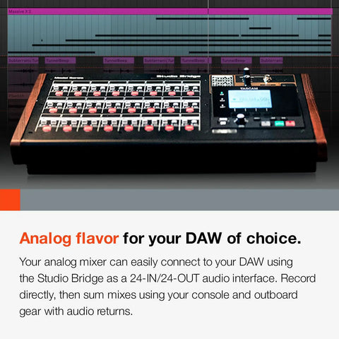 Studio Bridge 24 Channel Multi Track Recorder And USB Audio Interface with MIDI for home studio recording setup close-up.