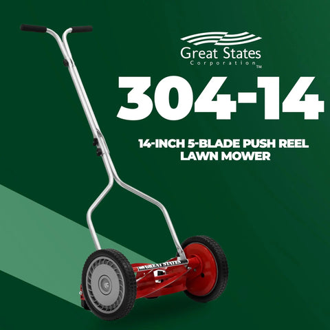 14 Inch Push Reel Lawn Mower With 5 Blade Ball Bearing Reel, Adjustable Cutting Height 0.5 To 1.75 Inches, Red