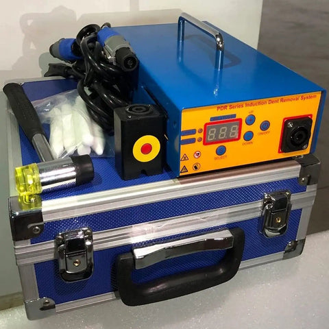 Pro Grade Auto Body Dent Repair Kit with Induction Heater, 1380W Hot Box, on tool case for paintless dent removal