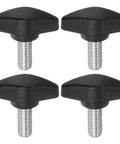 4 Pack Black Tee Wing Knobs M8x16mm Thumb Screws With Standard Male Thread Straight Up Durable Plastic T Handle for clamping.