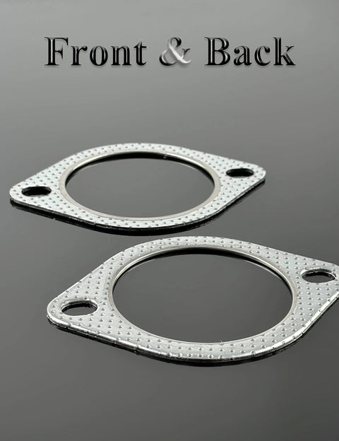 Two silver 3-inch two-bolt high-temperature exhaust gaskets with dotted texture.