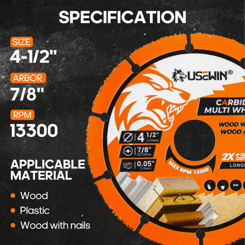 USKWIN 4-1/2 in carbide cut-off wheel for wood/plastic, orange segmented disc, 2-pack