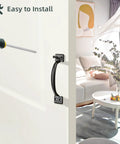 5-3/4 Inch Black Gate Pull Handle Set 25 Pack With Screws installed on interior door near living room