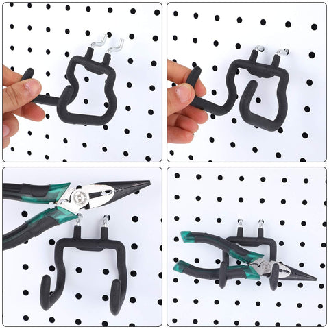 Four Piece Pegboard Hook Set With L Shaped Design for stable tool hanger on workbench and garage pegboard black flat utility hooks