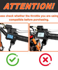 Integrated M Key Display Throttle Grip With LCD Speedometer for Soleil 01, showing compatibility instructions, check marks visible