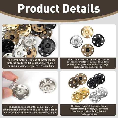 32 Sets 1 Inch Brass Sew On Snap Buttons Heavy Duty Metal Snap Fasteners For Fabric Coats Jackets Bags Purses Diy Leather Crafts Mixed Color Gold Silver Black Bronze Eight Sets Each