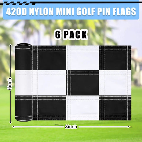 Six Pack Checkered Golf Flags 8x6 Inches Made From 420D Nylon, Portable Training Targets With Tube Insert