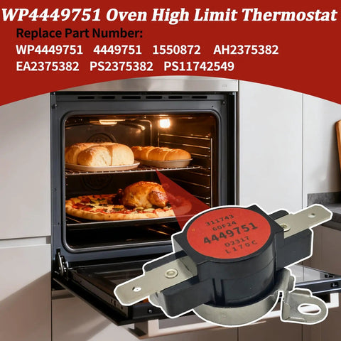 High Limit Oven Thermostat Replacement For Range Ovens Overheat Protection Compatible With Whirlpool KitchenAid JennAir Amana Maytag Double Wall Ovens Replaces 4449751 AP6009390 PS11742549, black thermostat