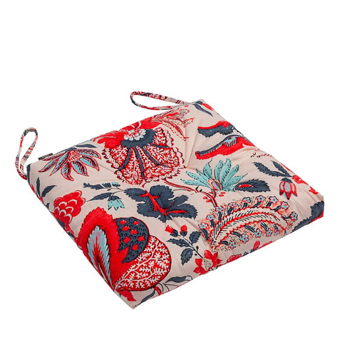 2 Pack Outdoor Indoor Wicker Patio Seat Cushions With Ties For Dining Chairs 17 X 17 Inches Blue And Red Leaves Soft Polyester Washable Cushion