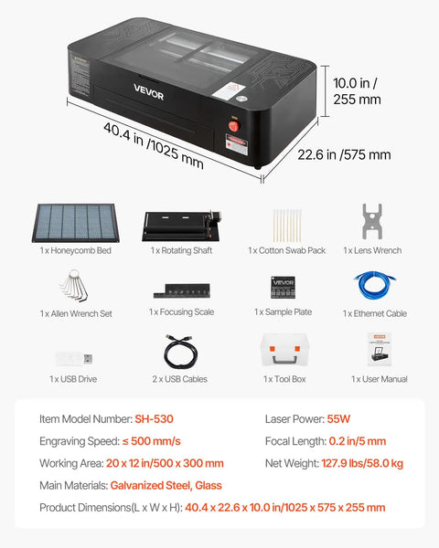 55W CO2 Laser Engraver And Cutter With 20x12 Inch Working Area Desktop Machine Built In 16MP Camera Water Pump Rotary Axis