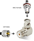 BNC Male to UHF Female SO239 Right Angle Coax Connector for Ham Radio CB Antenna and Scanner Gear 2 Pack RF Adapter