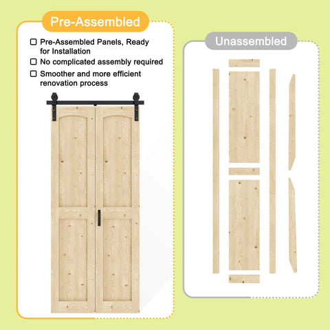 Bi-Fold Barn Door For Closets With Header Board And Hardware Kit, 50 By 84 Inches, Unfinished Spruce Wood Panel Pre-Assembled