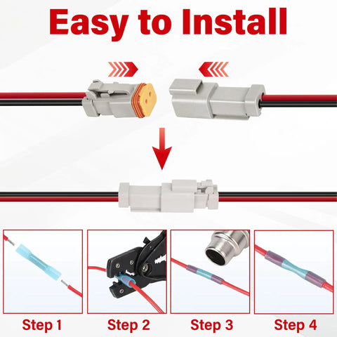 Installation steps for 2 Pin Wiring Harness Connector Kit Plug And Play 2 Male 2 Female Waterproof Automotive Electrical Connectors 16 AWG