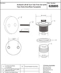 Lift And Turn Bathtub Drain Stopper Kit With Two Hole Overflow Faceplate Brass Tub Conversion Kit Easy Install Universal Fine And Coarse Thread Brushed Nickel Finish technical specification sheet.