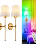Set Of Two Wireless Wall Sconces With Rechargeable Dimmable Led Bulbs And Remote Control delivering vibrant shades in gold design.