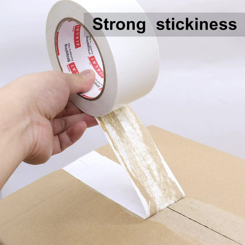 Heavy Duty White Duct Tape 2 Inch By 30 Yards 3 Pack 8.27 Mil All Weather Tear By Hand No Residue in use on cardboard box
