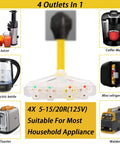 RV 50 Amp To 110V Adapter Cord With 4 Prong NEMA 14 50P with outlets powering appliances like juicer and coffee maker