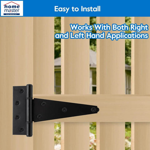 6 Inch T Strap Heavy Duty Shed Door Hinges Black Tee Hinge for Wooden Fences Barn Gates Outdoor Ready