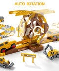 Awesome Construction Race Track Playset With 299 Pieces Of Flexible Track System Includes Race Cars Mini Trucks A Bridge Signs And Trees For Ages 3 4 5 6 A Great Gift For Young Builders, showing rotating bridge and mini construction vehicles