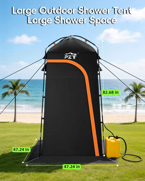 Large outdoor Go To Portable Shower Tent With Mesh Floor Carry Bag Easy Setup Lightweight Privacy Changing Room for camping trips.