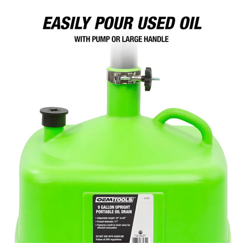 9 Gallon Oil Drain Pan With 17 Inch Funnel, Adjustable Height From 32 To 62 Inches, Portable Oil Change Container Top View