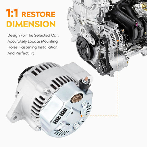 70A High Power Alternator For Toyota 4Runner T100 Tacoma And Tundra 3.4L V6 Ready To Plug And Play Replacement For 1996 To 2002 Models with engine