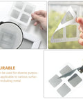 Close-up of 20 Piece Self Adhesive Fiberglass Screen Repair Patch Kit for Window Screens Doors Tents and RV Mesh with Clear Tape