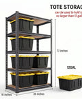 Beefy Five Tier Boltless Garage Shelving Unit With Extra Deep Shelves, 36 W By 16 D By 72 H Inches, Heavy Duty Steel Rack Supports Up To 570 Lbs Per Shelf 2850 Lbs Total, Perfect For Warehouse Basement Workshop Storage Black, holds 12-gallon totes