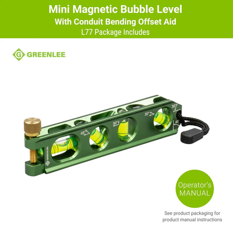 Mini Magnetic Bubble Level With Conduit Bending Offset Aid Four Large Vials for accurate offsets, strong magnets, and screw attachment.