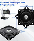 Straight Up Heavy Duty Bar Stool Swivel Plate Replacement With Smooth 360 Spin diameter measurements and mounting holes shown.