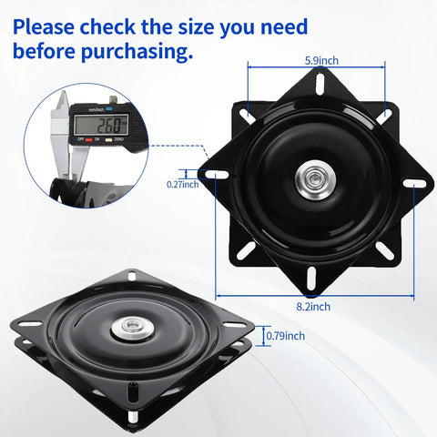 Straight Up Heavy Duty Bar Stool Swivel Plate Replacement With Smooth 360 Spin diameter measurements and mounting holes shown.