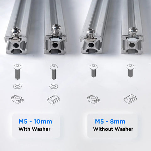 Ultimate M5 T Nut And Black Screw Kit For 6mm T Slot Aluminum Extrusion display with M5x8 and 10mm screws and washers