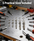 120 Piece Stainless Steel Screw Kit With M2 To M5 Hex Nuts Round Head Machine Screws Flat Washers And Spring Washers 304 Stainless Hardware Set displayed on a workbench with tools.