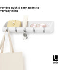 Cubby Entryway Organizer With Mail, Phone, And Wallet Compartment Plus Five Flip Up Hooks For Keys And Small Accessories, White