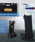 Ultra Heavy Duty Electric Stair Climbing Dolly Handles Up To 880 Pounds With Smooth Stepless Speed Control For Tough Jobs And Easy Moves Without The Sweat, showcasing large-capacity 48V battery.