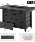 43 Inch Outdoor Propane Fire Pit Table With 50,000 BTU, Includes Lid And Waterproof Cover, Rectangle Gas Firepit, CSA Certified