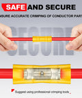 Close-up of hands crimping wires securely with Blue Insulated Butt Connectors 100 Pack For 16 To 14 AWG Wire Crimp Splice Terminals PVC.