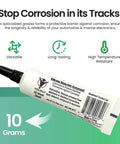 Silicone Dielectric Grease 10g tube for automotive and marine electrical connections, prevents corrosion, product shown in front view.