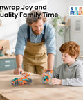 Father and child assembling models from Solar Powered Robot Building Kit For Kids Aged 8 To 14 15 In 1 DIY STEM Set With 212 Pieces