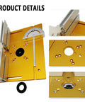 Rock Solid Aluminum Router Lift Precision Milling Table Insert showing golden surface, adjustment features, and mounting holes.