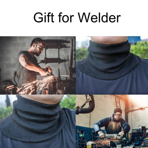 Keep Your Neck Covered With This Heavy Duty Kevlar Welding Neck Gaiter Stops Hot Sparks And Flying Embers During Real Grind Shifts On The Job Site Or In The Shop In Black Large close up with craftsmen working.
