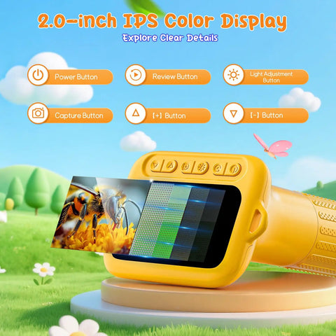 Kid Friendly Digital Microscope With 2 Inch HD Display And 1000X Zoom Handheld Pocket Scope For Science Discovery Totally Fun Educational Toy Gift For Ages 4 To 12 Boys And Girls Easy To Use Ultra Portable, yellow with screen