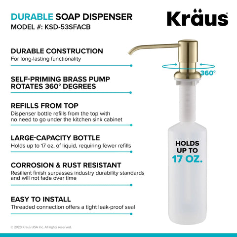 Spot Free Antique Champagne Bronze Kitchen Soap And Lotion Dispenser With Self Priming Pump, model KSD53SFACB, 17 oz capacity