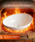 NUESTRA VIDA Overhead Sink Oval Ceramic 16.1 * 13 * 5.5 IN in a furnace, showcasing high-temperature firing for durability.