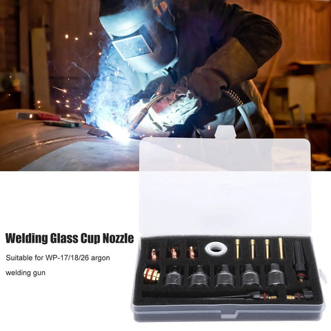 Upgrade Your Argon TIG Welding Game With This Premium WP 17 18 26 Torch Accessories Kit featuring glass cups and nozzles for welding.